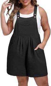 OLRIK Women's Plus Size Romper Adjustable Straps Jumpsuits With Pockets Sleeveless Casual Overall Shorts Summer Outfits, Black, 3XL