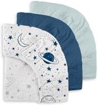Gllquen Baby Muslin Mini Crib Sheets 3 Pack, Breathable Pack and Play Sheets Fitted Soft Cozy Cotton Pack N Play Sheets for Baby Boy Girls, Universal Fitted Mini Crib Mattresses 38"x26" (Blue)