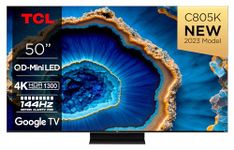 50C805K 50" QLED Mini LED C805 4K Ultra HD Android Smart HDR TV (Dolby Atmos, Dolby Vision, HDR10+, Bluetooth, 144Hz Motion Clarity Pro, Chromecast Built-In, 240Hz Game Accelerator)