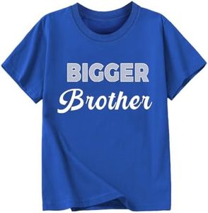 Bigger Brother Shirt Announcement T-Shirt for Boys Sibling Tops Cotton Blue Tees 7-8 Years