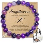 ZCCLINN Zodiac Sagittarius Capricorn Aquarius Birthday Gifts for Women Girl,Astrology Constellation Crystal Bracelet, Purple Natural Stone Jewelry with Wish Card, Crystal Stainless Steel