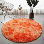 UEAUY Fluffy Shag Area Rugs, Non-Slip Luxury Soft Plush Rug, Modern Style Washable Round Carpet for Bedroom, Living Room, Nursery Orange 4 Feet