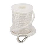 NovelBee 3/8" x 100' Premium Solid Braid MFP Anchor Line,Best Polypropylene Rope with Stainless Steel Thimble,Working load limit 250 lbs;Breaking strength 1290 lbs (White)