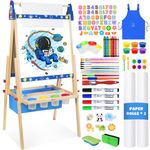 Joyooss Art Easel for Kids, Adjustable Standing Kids Easel with Magnetic Whteboard & Chalkboard, Bonus 98+ Art Supplies Child's Easel with 2 Paper Rolls, Finger Paints, Letters & Numbers Magnets