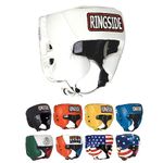 Ringside SGCO White MED Competition Boxing Muay Thai MMA Sparring Headgear with Cheeks, White, Medium