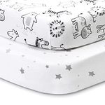 Beberoad 2 Pack Baby Pack N Play Mini Crib Sheets, 100% Cotton Ultra Soft Unisex Beside Sleeper Knit Fitted Sheets for Boys and Girls-Elastic Washable, White, 38 x 24 x 6 Inches