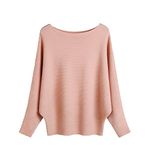 FULIER Boat Neck Batwing Sleeves Dolman Knitted Sweaters and Pullovers Tops for Women One Size (Pink)