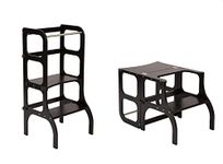 Learning tower - table STEP'n'SIT , kitchen helper | Ette Tete | Black with antique brass hardware (TBLB)