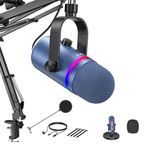 TECURS USB Microphone RGB - Condenser Microphones for PC, Gaming Mic Kit with Adjustment Boom Stand,Pop Filter,Quick Mute,Gain Control for Streaming Discord Podcasts,Recording,PS4/5, Blue