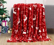 Elegant Comfort Luxury Velvet Super Soft Christmas Prints Fleece Blanket-Holiday Theme Home Décor Fuzzy Warm and Cozy Throws for Winter Bedding, Couch and Gift, 50" x 60", Burgundy Reindeer