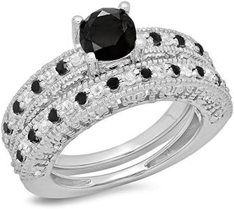 Dazzlingrock Collection 1.50 Carat (ctw) Sterling Silver Black & White Diamond Bridal Engagement Ring Set 1 1/2 CT, Size 8