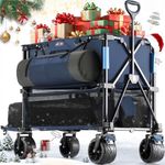 Overmont 400L Foldable Double Decker Wagon - Large Capacity Collapsible Wagon Cart- 52" Extra Long Extender - All-Terrain Big Wheels for Beach Trolley, Sports Wagon, Grocery Cart, Support Up to 450lbs