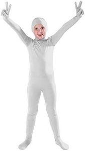 Full Bodysuit Kids Open Face Costume Spandex Stretch Zentai Child Suit (Large, White)