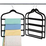 Velvet Trouser Hanger Space Saving Non-Slip Pants Hanger - Jeowoqao 3 Pack Jeans Hangers Multi Bar Velvet Clothes Hanger Closet Storage Organizer for Trousers Scarf Belts Ties Towel (Black)