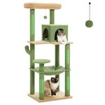 PAWZ Road Cactus Cat Tree Big Cat Tower 143cm, Activity Center Stable and Sturdy, 56.3 Inches Cat Tree with Hammock and Lovely Cat House Size L Green