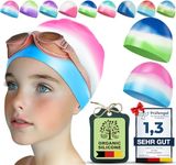 Children's Swimming Caps, Long and Short Hair, 2 Pack, Stretchy and Comfortable (Pink-Blue&Blue-Green, S)