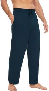GYS Mens Pajama Pants - Viscose Made from Bamboo, Soft Sleep Pants Comfy Drawstring Lounge Bottom with Pockets Sweatpants,Indigo Blue,XX-Large
