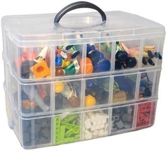 Evelots Storage Container Box, 3 Tier Stackable Snap-On Trays 30 Compartments with Adjustable Dividers for Arts & Crafts Storage, Jewelry Bead Organizers, Toys or Beauty & Sewing Supplies - Clear