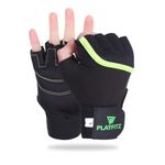 PLAYFITZ Commando Leather Gloves for Men & Women Gloves for Gym Exercise Gloves for Sports, Cycling, Weightlifting, Training, Anti-Slip, Breathable, Durable, Light Weight Size S (Black)