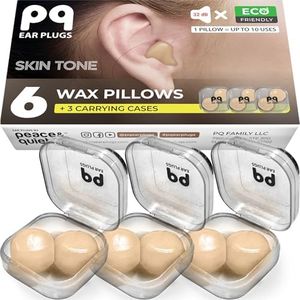 PQ Wax Ear Plugs for Sleep - 6 Silicone Wax Earplugs for Sleeping and Swimming - Gel Ear Plugs for Noise Cancelling, Ear Protection - Sleeping Earplugs with Sound Blocking 32 Db (6-Pillows). Beige