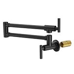 LEPO Pot Filler Faucet Wall Mounted, Solid Brass Folding Kitchen Restaurant Sink Faucet with Double Joint Swing Arm Single Hole 2 Handles Commercial NPT Matte Black