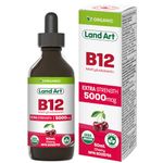 Certified Organic Vitamin B12 5000mcg Drops, Methylcobalamin, 50 Servings – Land Art - Vegan - Sugar Free – Maximum Absorption – Made in Canada