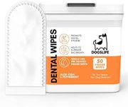 DogsLife Dog Tooth Wipes | Quick & Easy Finger Wipes for Teeth | Remove Tartar & Fight Bad Breath | Naturally Soothing Aloe Vera & Peppermint! Pack of 50 Dog Dental Wipes Teeth Wipes