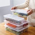 TEX-RO 6 Fridge Storage Boxes Fridge Organizer with Removable Drain Plate and Lid Stackable Fridge Storage Containers Plastic Freezer Storage Containers for Fish, Meat, Vegetables, Fruits(1500ML)