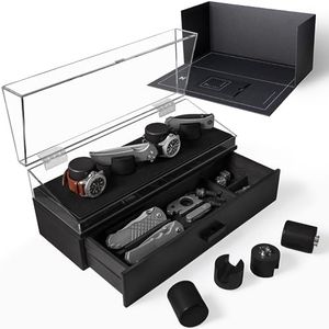 Watch & Pocket Knife Display Case – Switch Up Your Display with the Modular Pillars – Comes with Vegan Leather Padding and 4 Extra Pillars – The Combo Deck Pro – Lifetime Assarance Included