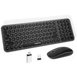 Wireless Keyboard and Mouse, XTREMTEC Compact Full Size Cute Keyboard Retro Round Keycap - 2.4GHz Ultra-Slim Quiet Aesthetic Keyboard for Laptop iMac Windows Computer (Black Grey)