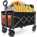 Wagons Carts Foldable, Collapsible Wagon Cart with Wheels - Beach Wagon Cart with Wheels for Sand Sports Camping Grocery, Black
