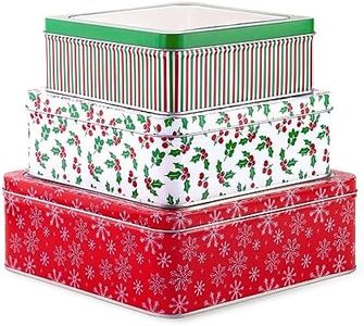 Steel Mill & Co Square Tin Containers with Lids, 3 Pack Christmas Cookie Tins, Festive Cookie Tins for Gift Giving & Holiday Treats, Metal Box Nesting Containers, Large Medium Small, Snowflake