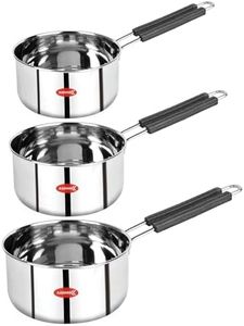 AADHIK Stainless Steel Sauce Pan Set of 3 Sauce Pan Milk Pan Tapeli Patila Induction Base 2 Litre,1.5 Litre, 1 Litre Milk Boiler Cookware with Handle