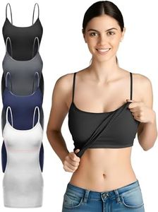 Emmalise Women Camisole Built in Bra Wireless Fabric Support Long Layering Cami, Small, 4Pk Black Gray Navy White