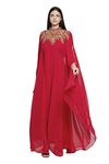 ANIIQ Women Dubai Kaftan Farasha Caftan Long Maxi Dress Free Size Red Long Sleeves Evening Dress with Free Scarf