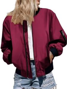 Zeagoo Giacca da donna elegante bomber casual zip up solido cappotto Outwear giacca a vento con tasche S-XXL