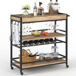 BON AUGURE Bar Cart for The Home, Serving Carts 3 Tier Storage Trolley with Wine Rack Glasses, Liquor Beverage Cart Wood and Metal on Wheels, Vintage Oak