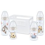 NUK Disney Winnie The Pooh First Choice + Baby Bottle Starter Set 4 Anti-Colic Baby Bottles (2 x 150 ml & 2 x 300 ml) Temperature Control Display Silicone Teat Bottle Box BPA