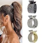 Women Small Hair Clips Barrettes Grips, 3 PC Hair Claw for High Ponytail Diamante Sparkly Hair Accessories Crystal Hairpins, Wedding Guest Everyday Wear Prom Party Ponytail Holder Women Girls Gift