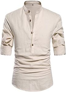 NITAGUT Men's Cotton Linen Blend Shirts , 01 Beige , US M/Chest 38-41