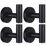 4 Pcs Wall Towel Hooks Coat Hook Bathroom Matte Black Robe Hook SUS 304 Stainless Steel Heavy Duty Door Hanger Towel Robe Clothes Cabinet Closet Sponges Hook for Bathroom Kitchen Pool