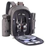 Apollo Walker Picnic Backpack Set for 2 Person with Cooler Compartment, Detachable Bottle/Wine Holder, Fleece Blanket, Plates and Cutlery Set, Gray, Casual