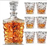 BENTEX LUXURY GLASSWARES Glass Decanter Set with Glasses - 7 Piece Set - 1 Decanter & 6 Glasses - Suitable for Whiskey, Scotch, Wine, Vodka, Tequila, Rum, Or Any Liquid Item Clear (850 ml)