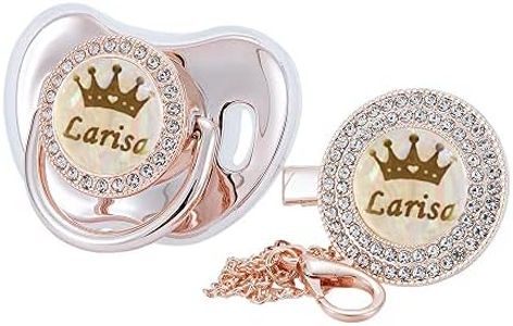 MIYOCAR Personalized Any Name Bling Gold Silver Pacifier and Clip Set 18 Colors BPA Free Safe Unique Design Luxurious Dummy Ideal Gift for Baby Show New Born