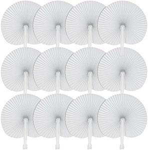 Lee-buty 36 Pack Folding Paper Fans Round Shape Handheld Fans Plastic Handle Wedding Party Favors White