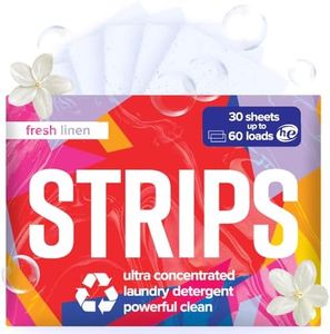 STRIPS Laundry Detergent Sheets Fresh Linen Scented (30ct, 60 loads) Eco Liquidless Soap, Travel-Friendly, Dissolves in Hot & Cold, Hypoallergenic, Tackles Tough Stains & Odors