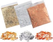 45g Foil Flakes, BetterJonny 3 Colors Imitation Gold Foil Gold Leaf Flakes Gold Silver Rose Gold Foil Copper Leaf Metallic Foil Flakes for Decoration Arts Nail Painting Gilding Crafting