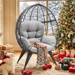 YITAHOME Egg Chair Wicker Indoor Outdoor Oversized Large Lounger with Stand Cushion Leveling Feet Egg Basket Chair 330lbs Capacity for Patio, Bedroom, Living Room, Garden, Backyard, Balcony-Grey