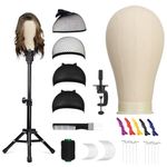 SZCY 22 Inch Canvas Block Head Mannequin Wig Head, Stand Tripod with Display Styling Manikin Set for Wigs Making Caps, T+C Pins Set&Brush, 22inch white