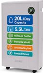Olsen & Smith 20L/Day Portable Quiet Dehumidifier and HEPA Air Purifier Dehumidifiers for Home Damp with Laundry Mode, 11p/h to run, for Bedroom Drying Clothes Kitchen Bathroom 5.5L Tank & Hose